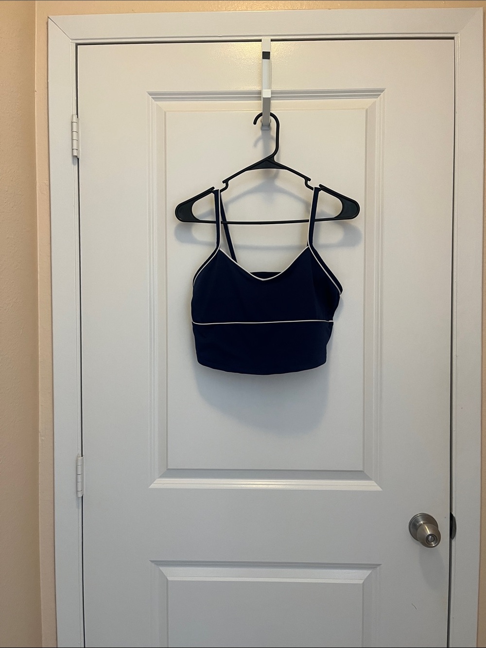 Navy Crop Tank with White Piping